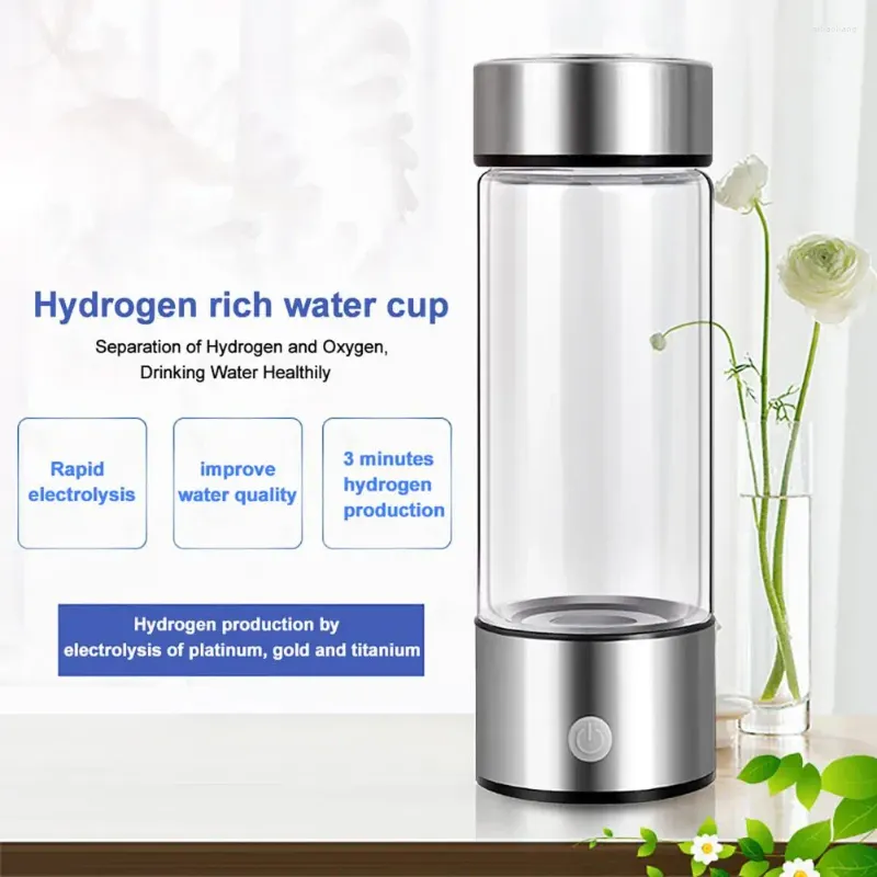 Verres à vin 420 ml Tasse d'eau riche en hydrogène Bouteille de générateur riche en hydrogène électrique Filtre de qualité en titane Loniseur antioxydant portable