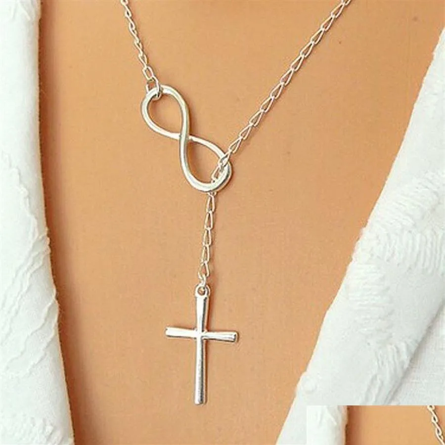 Hänghalsband hel-n606 personlighet infinity cross lariat sier pläterade europeiska krage halsband tro halsband240t drop delive dhtpz