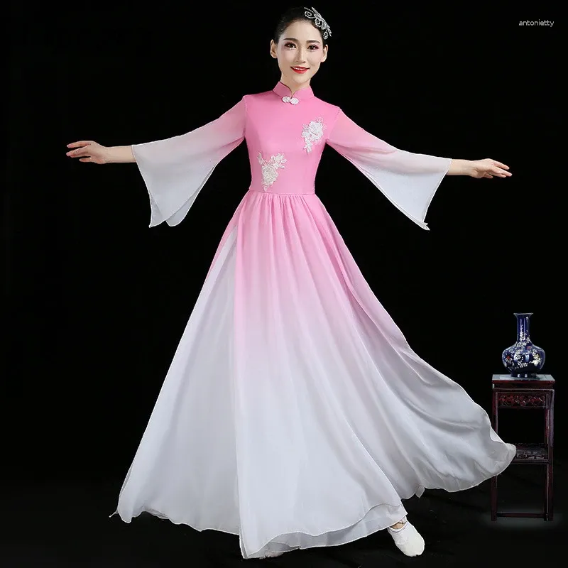 Scen Wear Classical Dance Costume Female Elegant Fairy Style Modern Fan Paraply Dancing Dress