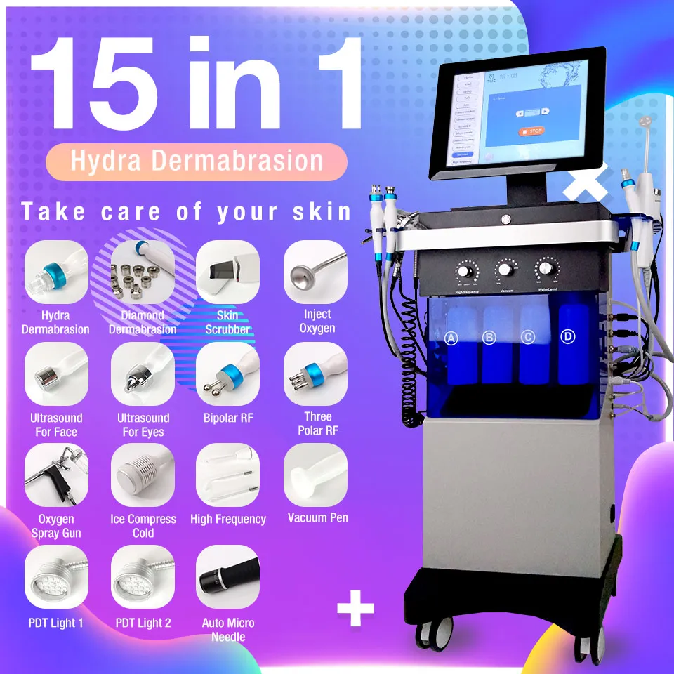 Máquina de microdermoabrasión portátil 15 en 1, equipo de belleza Facial Hydra, dermoabrasión con agua, exfoliación de la piel