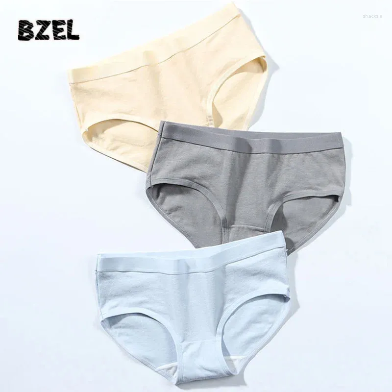 Calcinha feminina Bzel moda simples algodão mulheres esporte roupa interior sem costura pantys mid wiast sólido casa feminino conforto respirável briefs