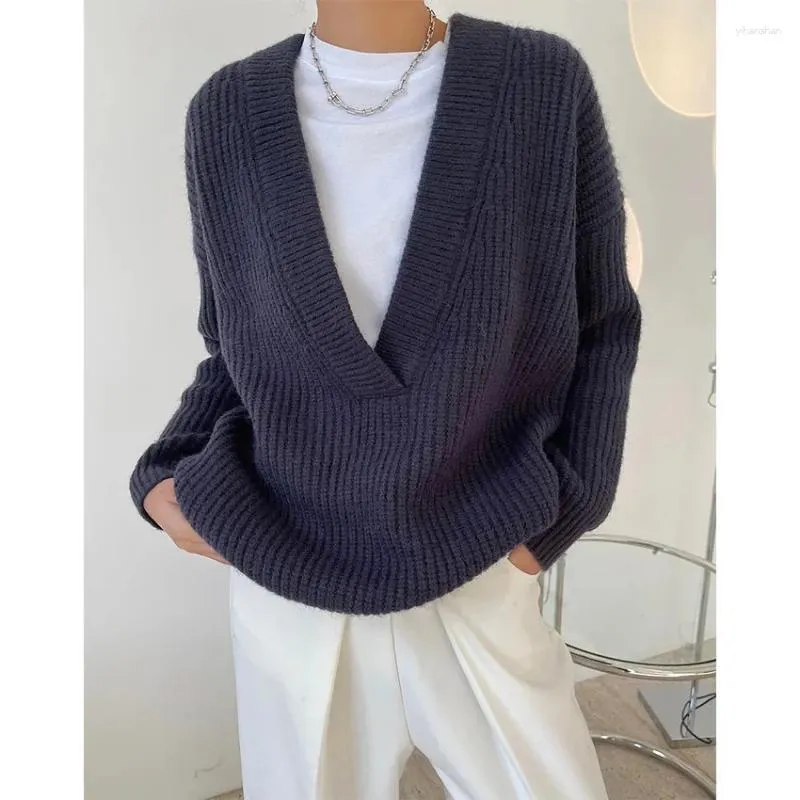 Maglioni da donna Maglione da uomo e primavera francese temperamento pigro con scollo a V ampio maglione casual moda elegante cashmere