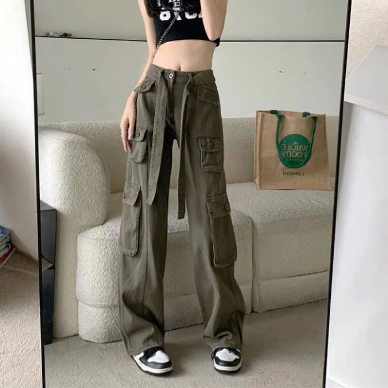 Women's Pants European Style Spicy Girl High Street Cargo For Women Spring Vintage Loose Wide Leg Solid Color Female Jeans