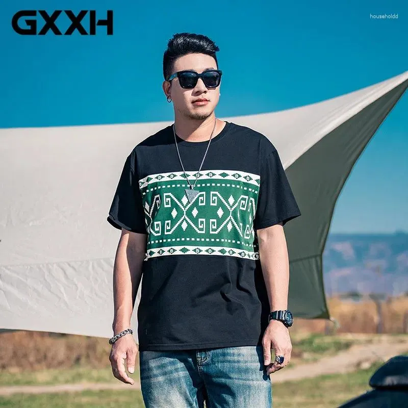 T-shirt da uomo GXXH 2024 T-shirt estiva in cotone a maniche corte Marea Uomo Moda Big Size Che tocca il fondo Top Girocollo Bianco Tee XXL-7XL