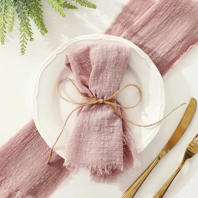 Serwetka stołowa 4PCS Tassel Cheesecloth Tkaninowe serwetki 42x42 cm bawełniane miękkie ręczniki obiadowe na wesele imprezę zaręczynową różową grzywkę