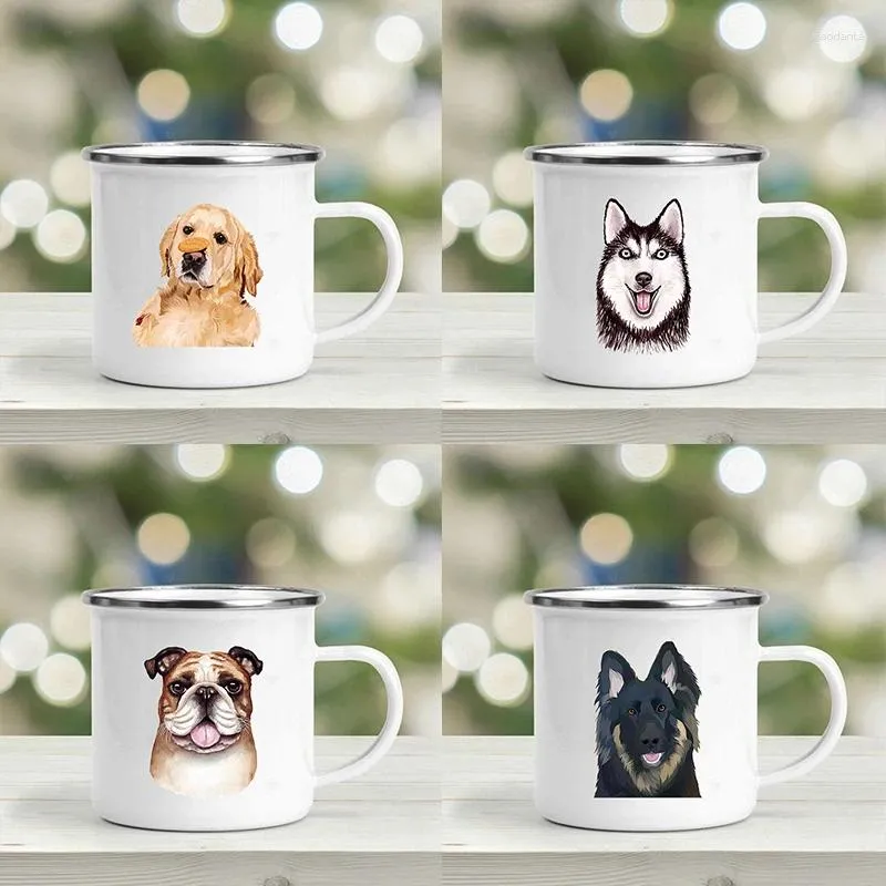 Canecas Cães Bonitos Impresso Esmalte Criativo Café Copos de Água Bebida Copo de Leite Acampamento Caminhadas Handle Drinkware Presente para Amigo Kid