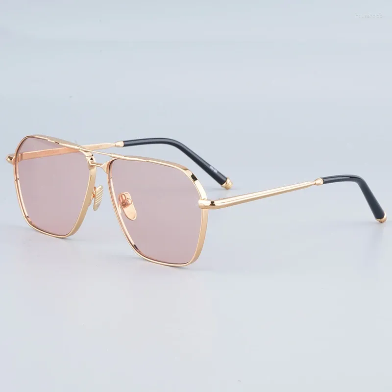 Lunettes de soleil JMM Stellar Pure Titanium Double Bridge Geometry Hommes Lunettes classiques Gold Designer Uv400 Lunettes de lentille dégradée