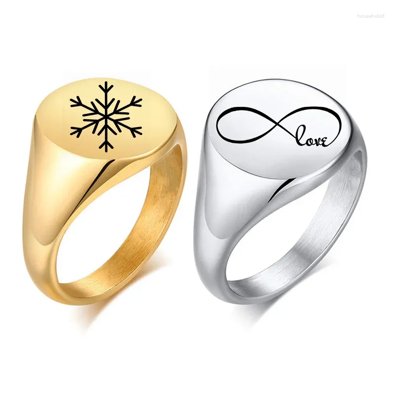 Cluster Rings Free Engraving Signet Name Metal For Women Trendy Jewelry Customized Initial Letters Gold Color Stainless Steel Ring
