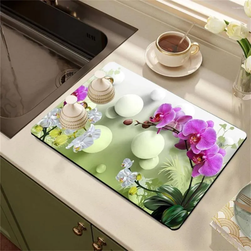 Table Mats Coffee Machine Drain Mat Zen Sea Life Kitchen Countertop Absorbent Dry Non-slip Bar Flower Washable Heat Placemats