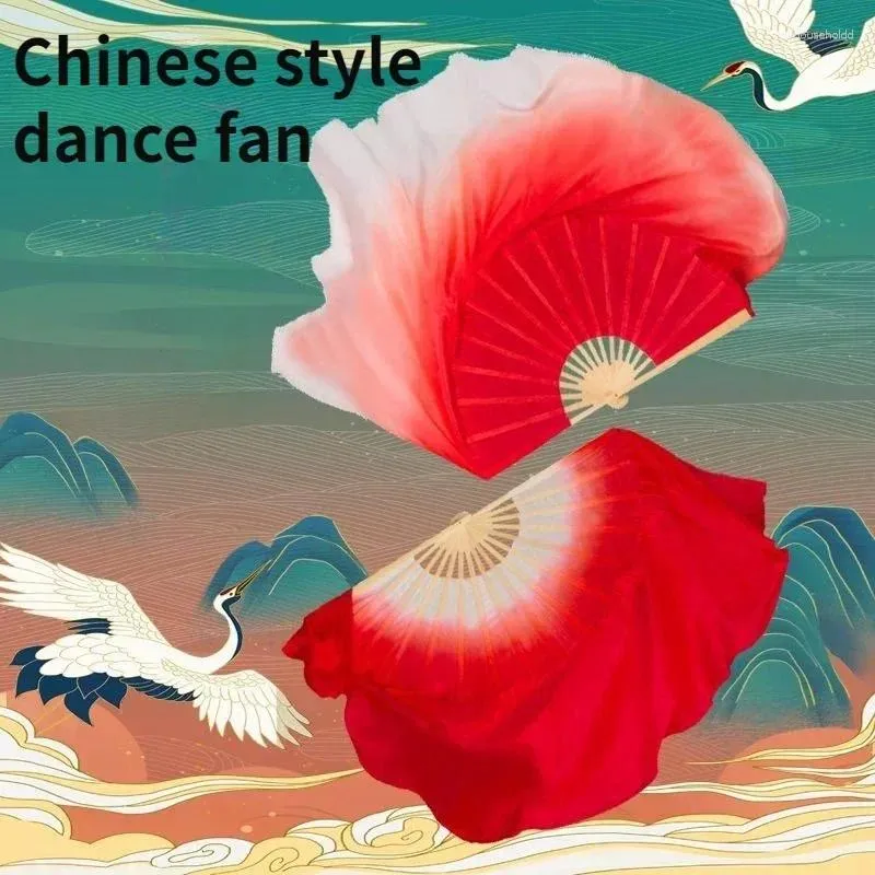 Decorative Figurines Adult Imitation Silk Dance Fan Lengthened Square Twisted Yangge Big Red Reversed Double Sided
