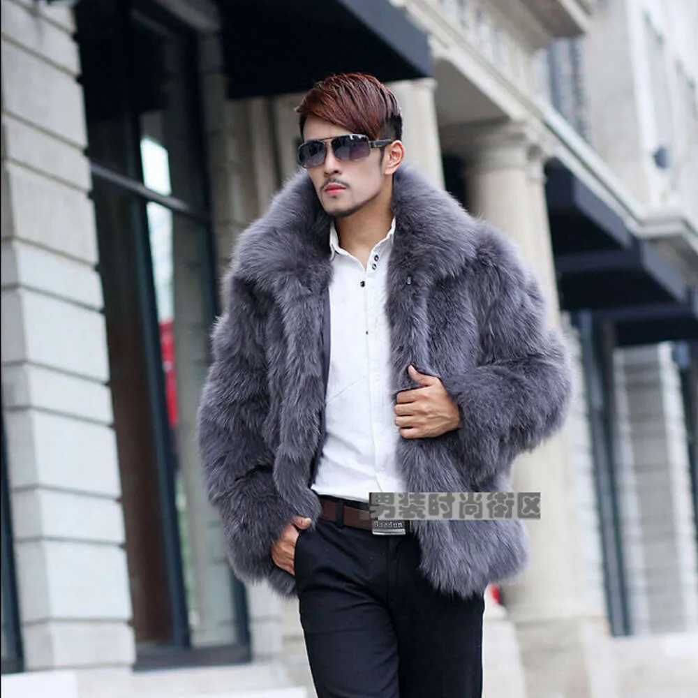 Mens Fur Coat with a Lapel Collar and Faux Designer for Short N9XN