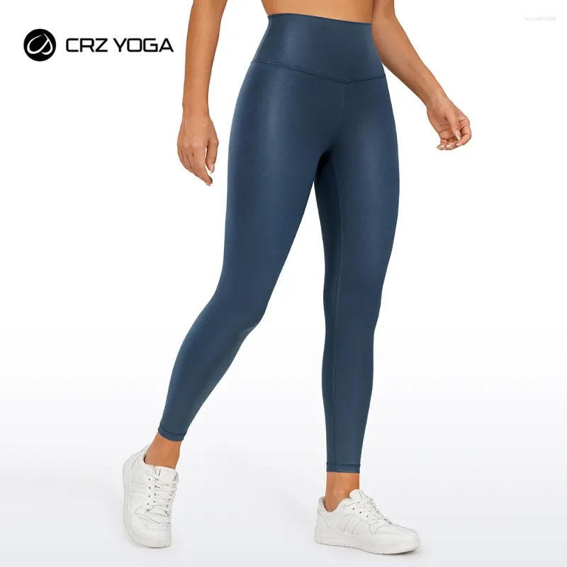 Actieve broek CRZ YOGA Butterluxe Matte kunstleren legging voor dames 25''/28'' - Hoog getailleerde stretch enkelplooier strak