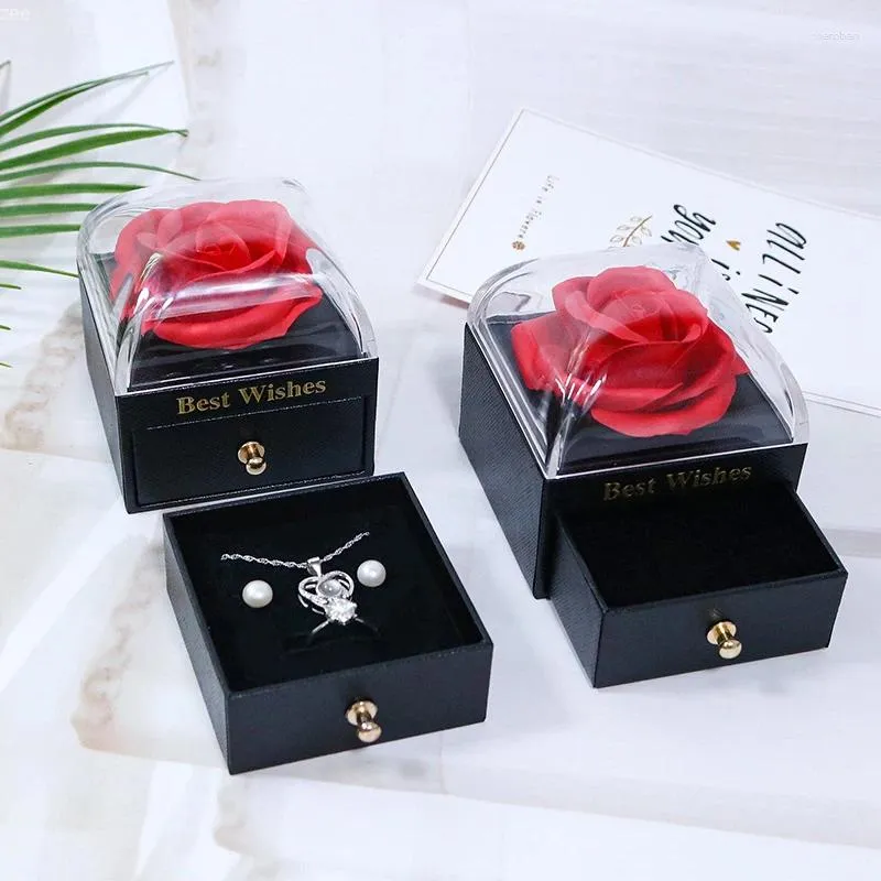 Decorative Flowers Creative Rose Flower Drawer Box Valentine's Day Gift Jewelry Storage Packaging Artificial Decor