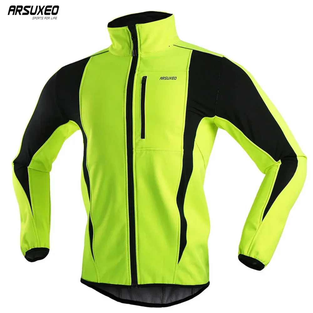 Arsuxeo Men Winter Cycling Jacket Thermal Fleece Bike Jersey Windproof Waterproof Softshell Coat Bicycle Jacket Reflective 240129