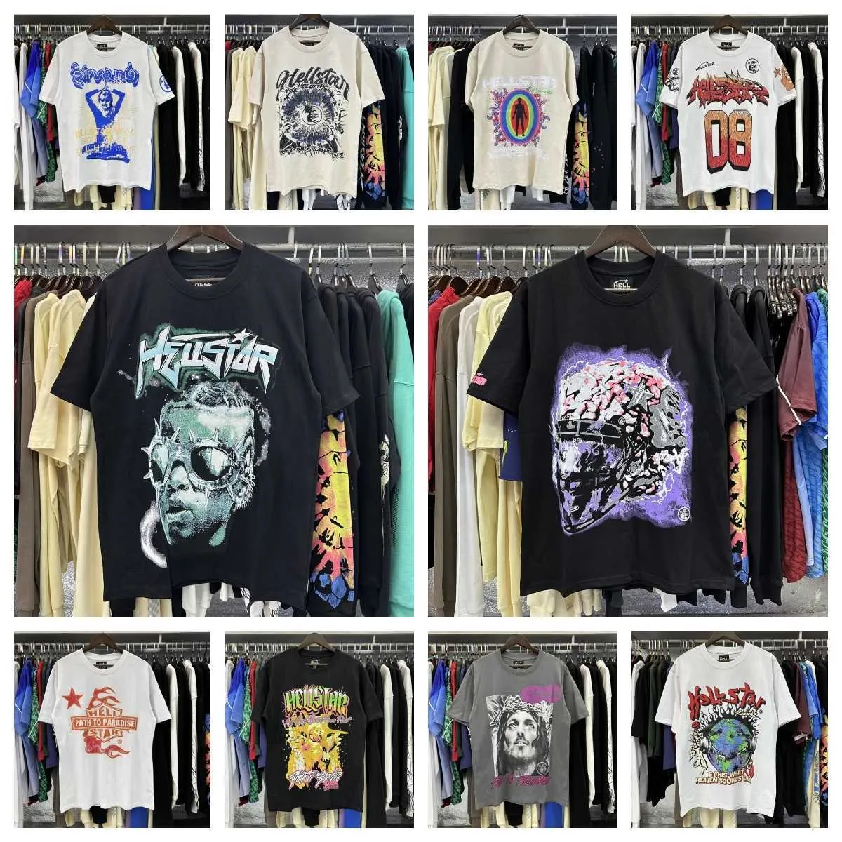 T-shirts pour hommes Vintage Hellstar Studios T-shirts Washed Ghost Face Écouteur Terre Imprimer Manches courtes Hiphop Street T-shirt surdimensionné Hommes Femmes YF