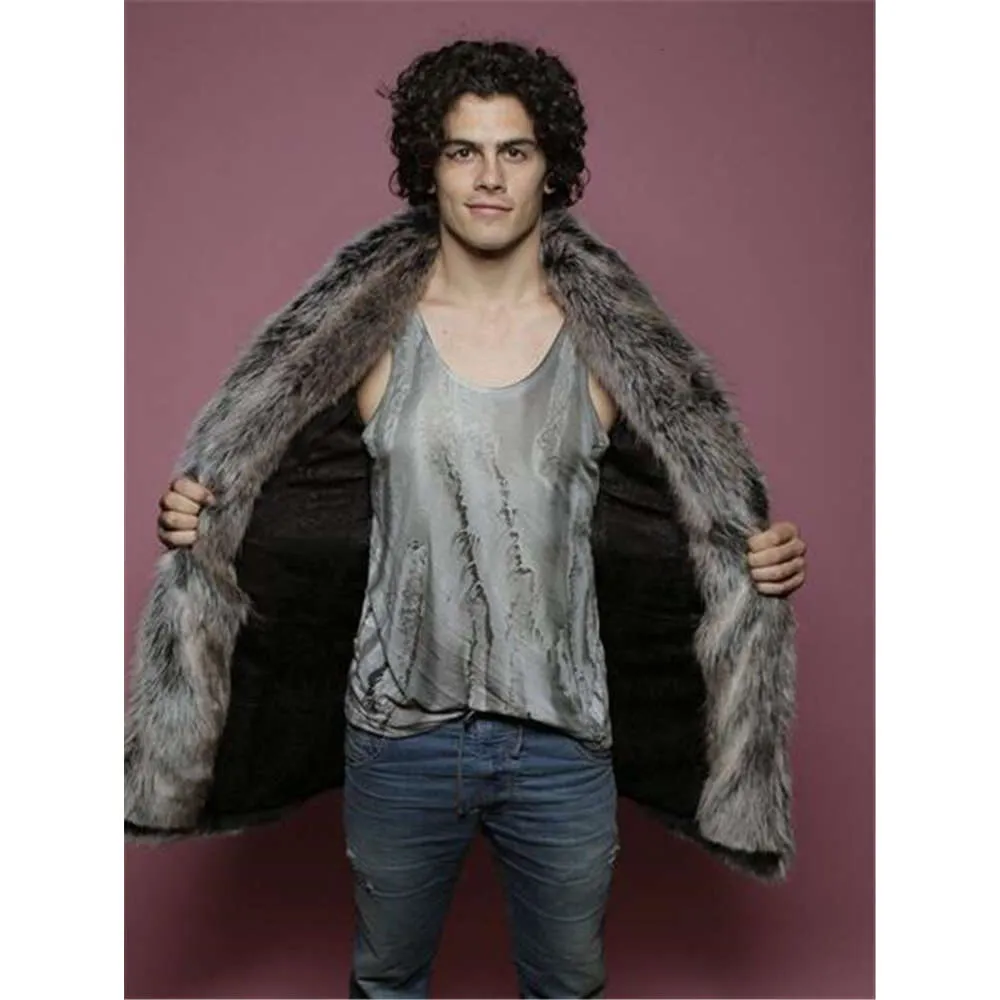 Jesienne i zimowe projektanty męskie Faux Fur Płaszcz Sztuczny średnia długie luźne duże V95B
