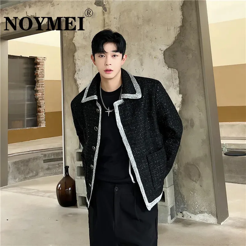 NOYMEI Trend Fashion Brilliant Silver Edge Decoration Small Fragrance Loose Casual Jacket Autumn 2024 Male Coat Lapel WA2855 240123