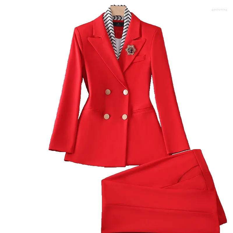Zweiteiliges Damen-Hosen-Set, formeller Anzug für Damen, Büro-Röcke, langärmlig, zweireihiger Blazer und Röcke, Hosen, Arbeitskleidung