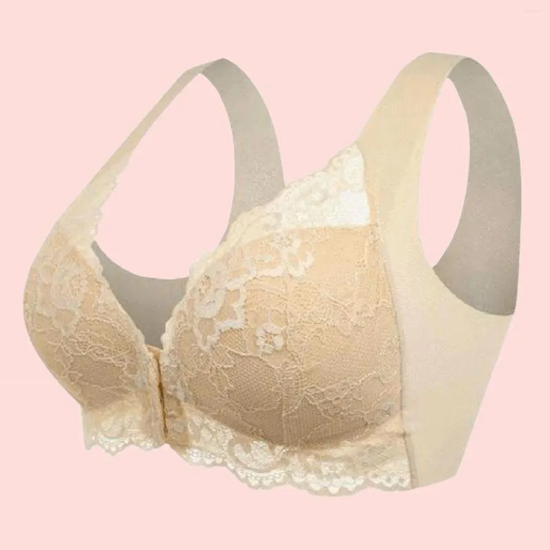 Reggiseni da donna Chiusura frontale Supporto elevato Reggiseno in pizzo traspirante Copertura completa Biancheria intima morbida e comoda senza fili facile da chiudere