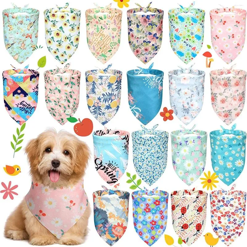 Vêtements pour chiens 20 Pack Floral Bandana Printemps Fleur Pet Triangle Bavoir Écharpe Daisy Rose Foulard Réglable Pour Chiens Et Chats