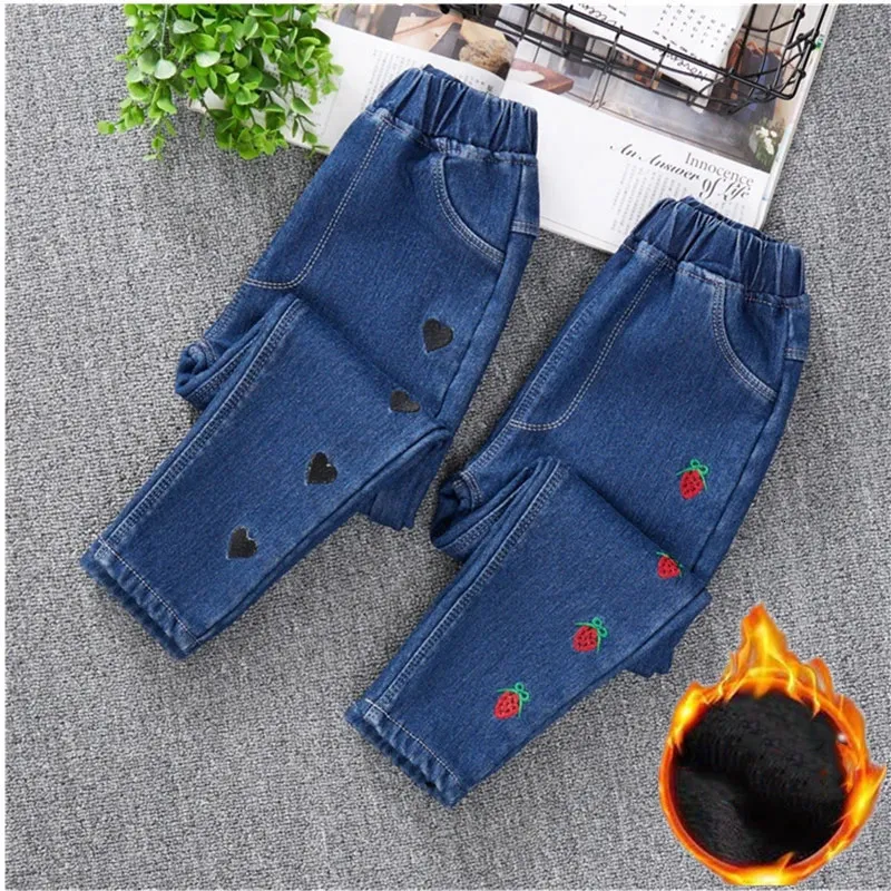 3-14 jaar tienerbroek voor meisjes Roupa Infantil Menina Winterfleece kinderen jeans Kids denim broek meisjeskleding 240123