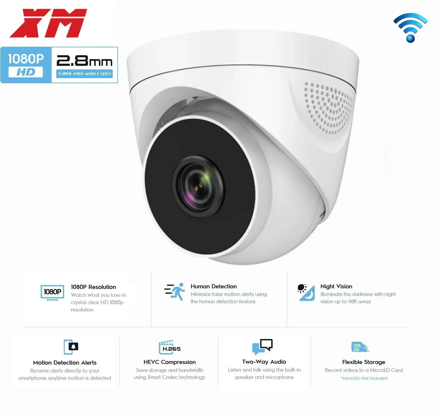 Cámara de seguridad WiFi de 1080P, cámara IP inalámbrica domo de 2MP para interiores, compatible con sistema de videovigilancia de conversación bidireccional para el hogar 240126