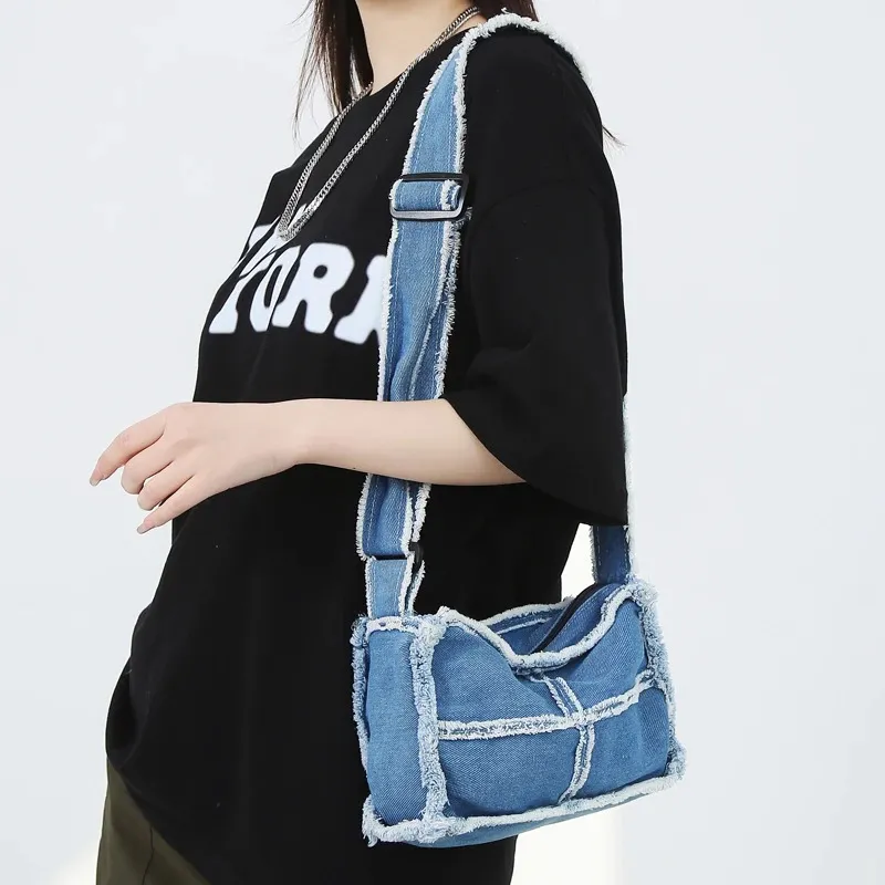 Frauen kleine Denim Umhängetasche dicke Leinwand Tuch kleine Messenger Bag Retro Jean süße Umhängetasche Reißverschluss Geldbörse für Jungen Mädchen 240118