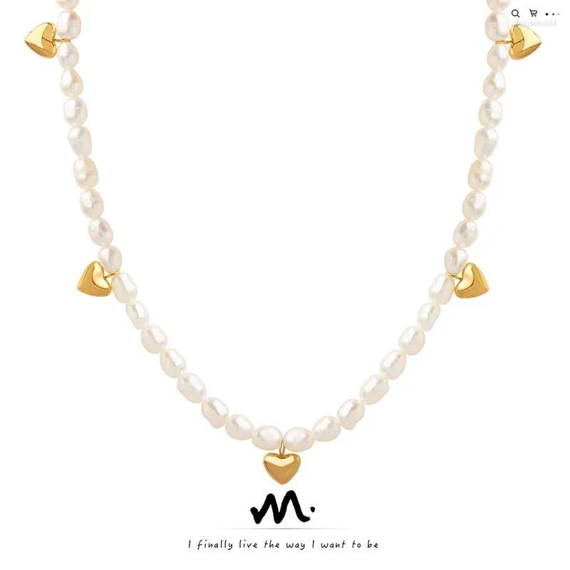 Colares de pingente Colar Premium Girl's Cute Heart Shaped Natural Freshwater Pearl Fashion Chain