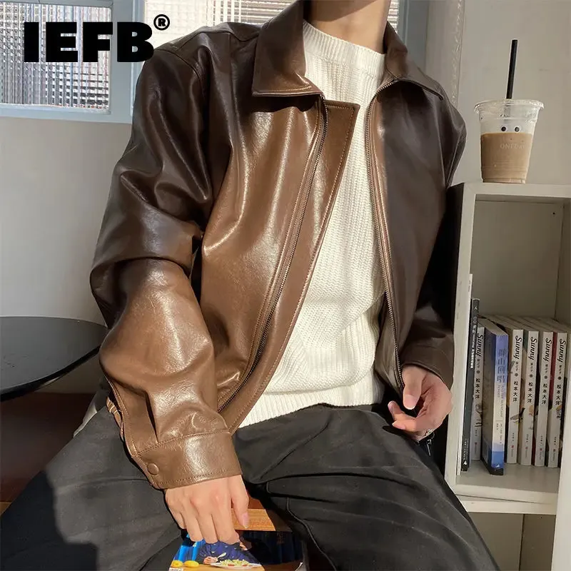 IEFB vêtements pour hommes automne manteau surdimensionné tendance coréenne lâche décontracté veste en cuir PU manteau mâle fermeture éclair revers vêtements 9Y4382 240126