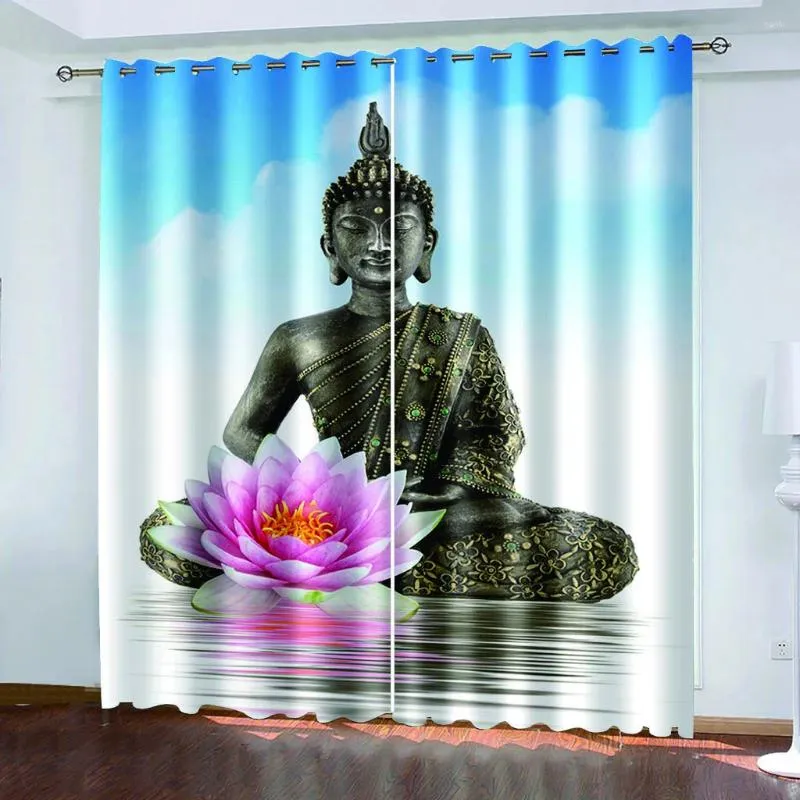 Curtain 3D Print Lotus Zen Buddha Drapes Light Filtering Window Curtains For Living Room Bedroom 2 Pieces