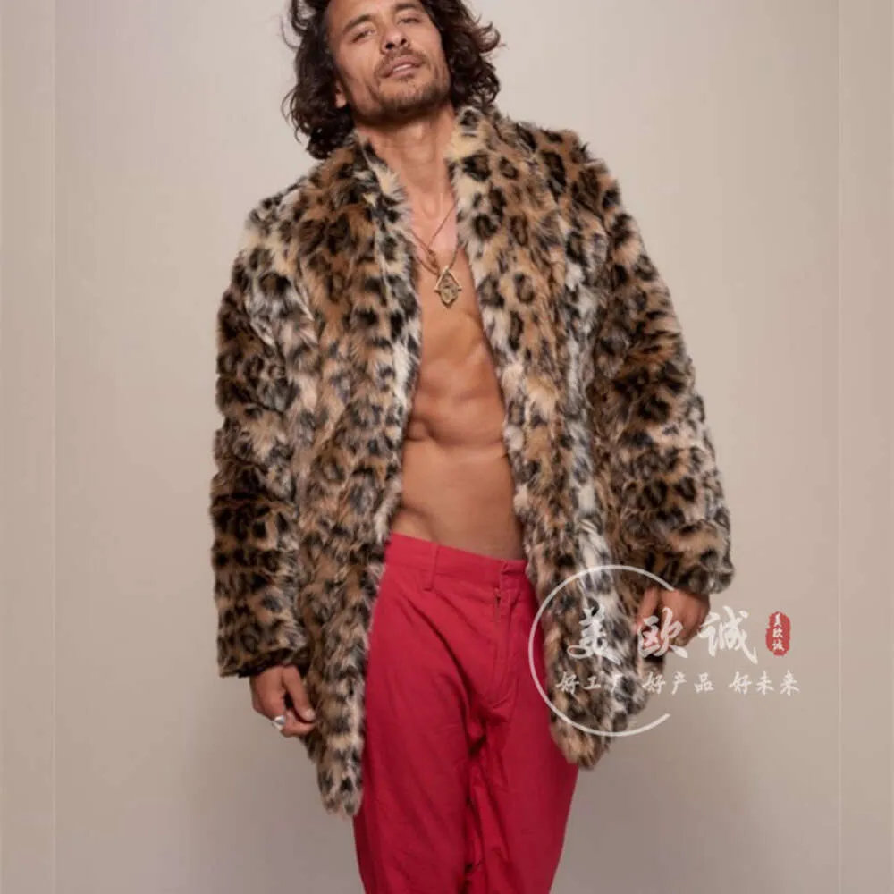 Cappotto in pelliccia da uomo di design con stampa leopardata e colletto con bavero alla moda per coppie H5AI