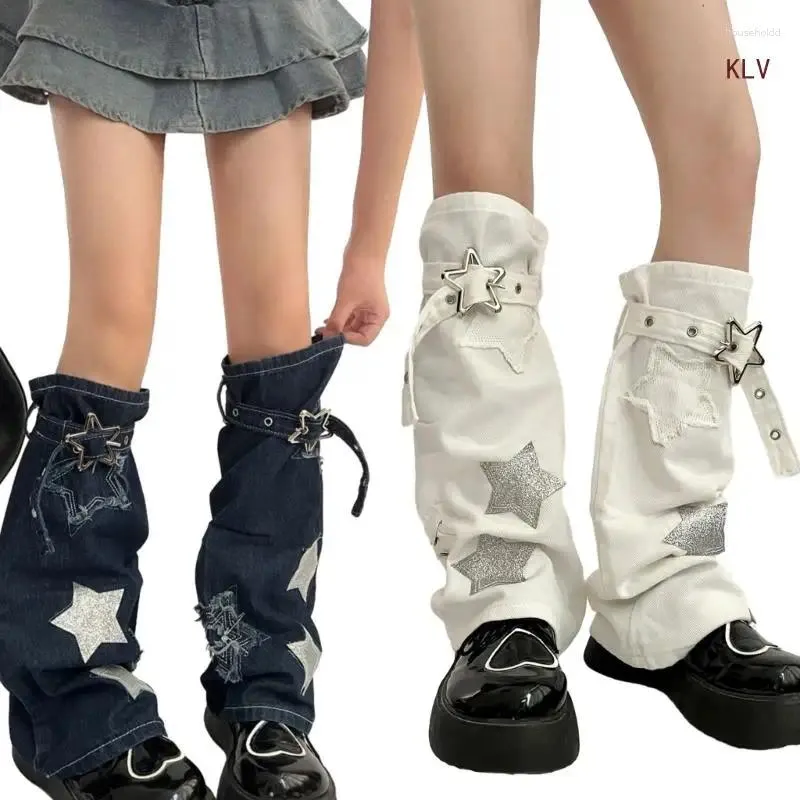 Calcetines de mujer Denims calentadores de piernas niñas 80s Harajuku Punk hasta la rodilla medias Preppy ropa gótica Y2K ropa de calle