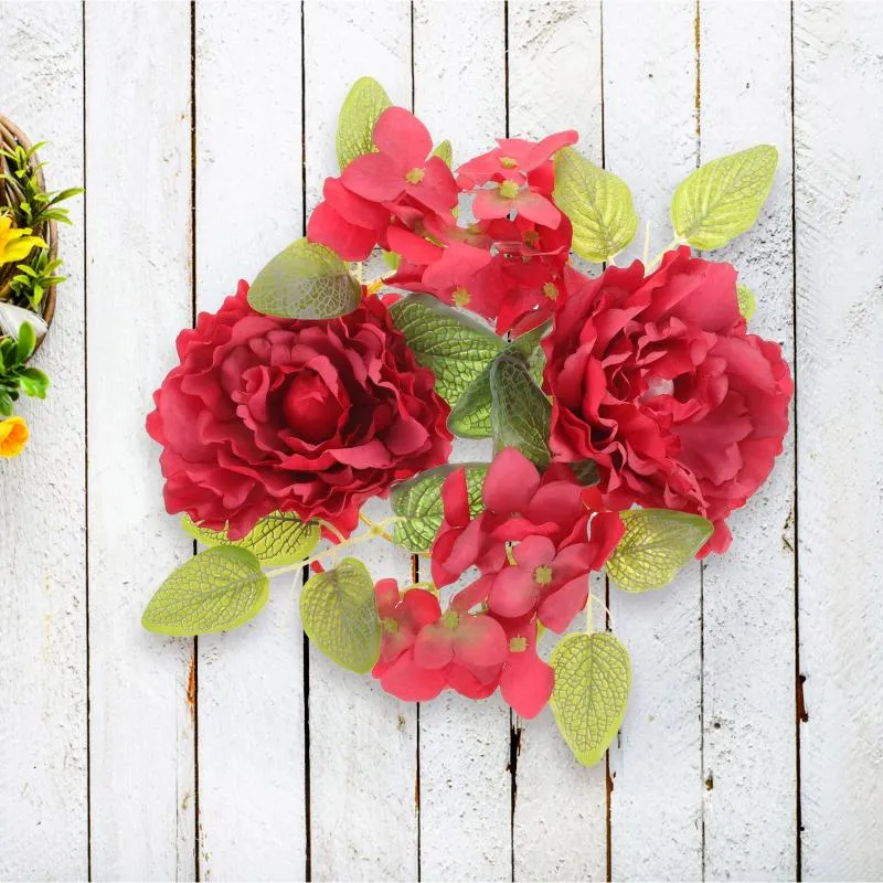 Guirlande de fleurs décoratives, chandelier, anneaux, couronne pour la maison, couronnes de mariage artificielles, décoration de fête, fleur de pivoine rouge