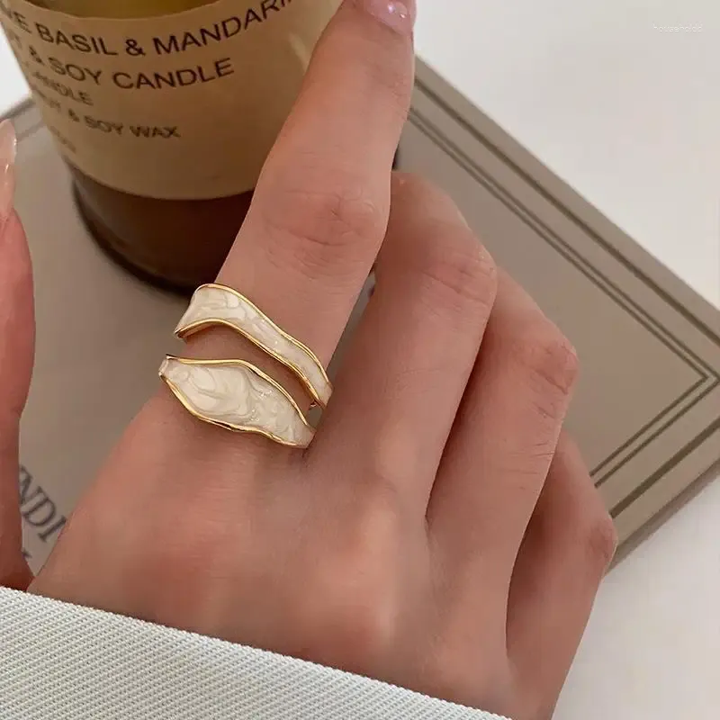 Cluster Ringe Retro Gold Farbe Doppel Öl Tropf Offen Für Frauen Luxus Unregelmäßigen Einstellbare Finger Ring 2024 Trendy Hochzeit Schmuck