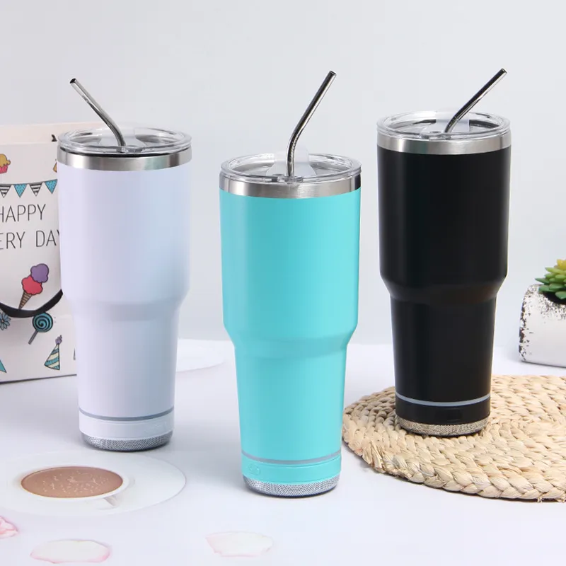 30oz Bluetooth Speaker Tumbrs stainss steel vacuum insulated music cup Coffee water drinking bott with wiress Speaker metal straw