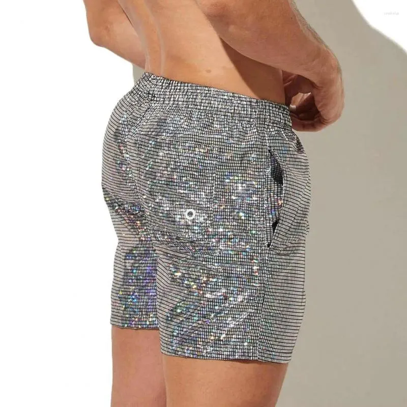 Pantaloncini da uomo Pantaloni da spiaggia con stampa metallizzata Paillettes da palestra con coulisse in vita elastica per esercizi morbidi da jogging fitness ad asciugatura rapida