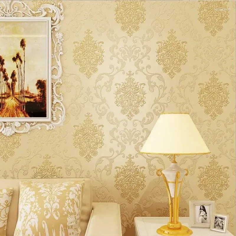 Wallpapers estilo europeu tridimensional espessado não tecido papel de parede sala de estar quarto parede de fundo