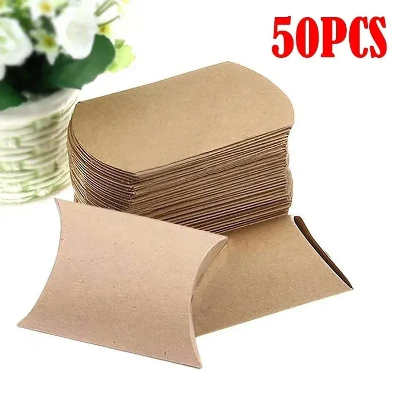 50 stuks kraftpapier kussen doos bruiloft geschenk bonbondoos familiefeest verjaardagsfeestje geschenk papieren zak 240205