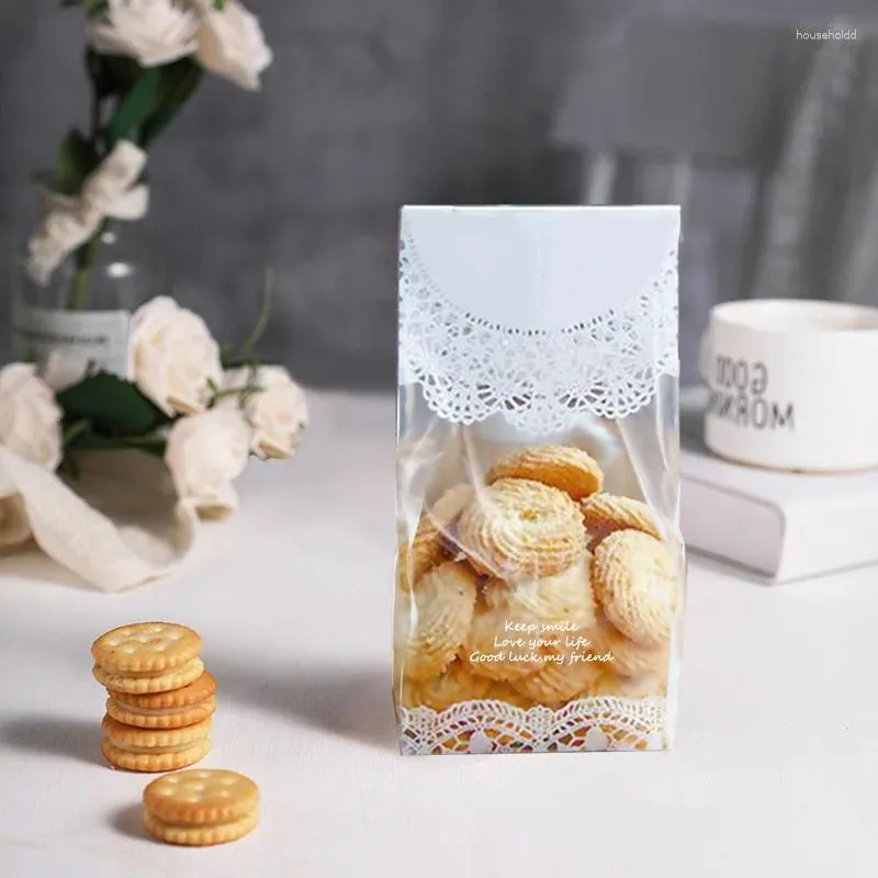 Present Wrap 50st Self Stand Holder Cookie Biscuit Bag Wedding Candy Cupcake Hand Made Diy Christmas Plastic Packaging Påsar