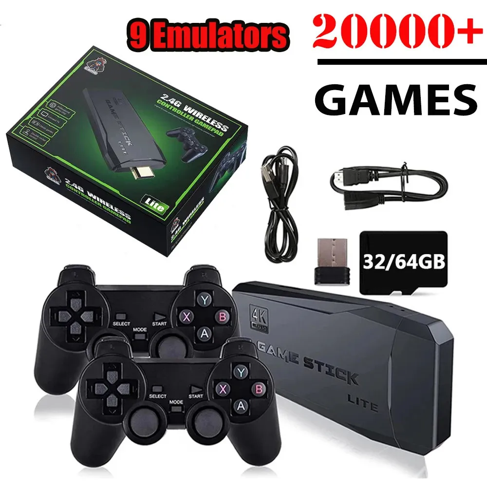 4K Video Game Console Wireless Controller Gamepad Builtin 20000 Games 64G Retro Handheld Player HD TV Stick 240123
