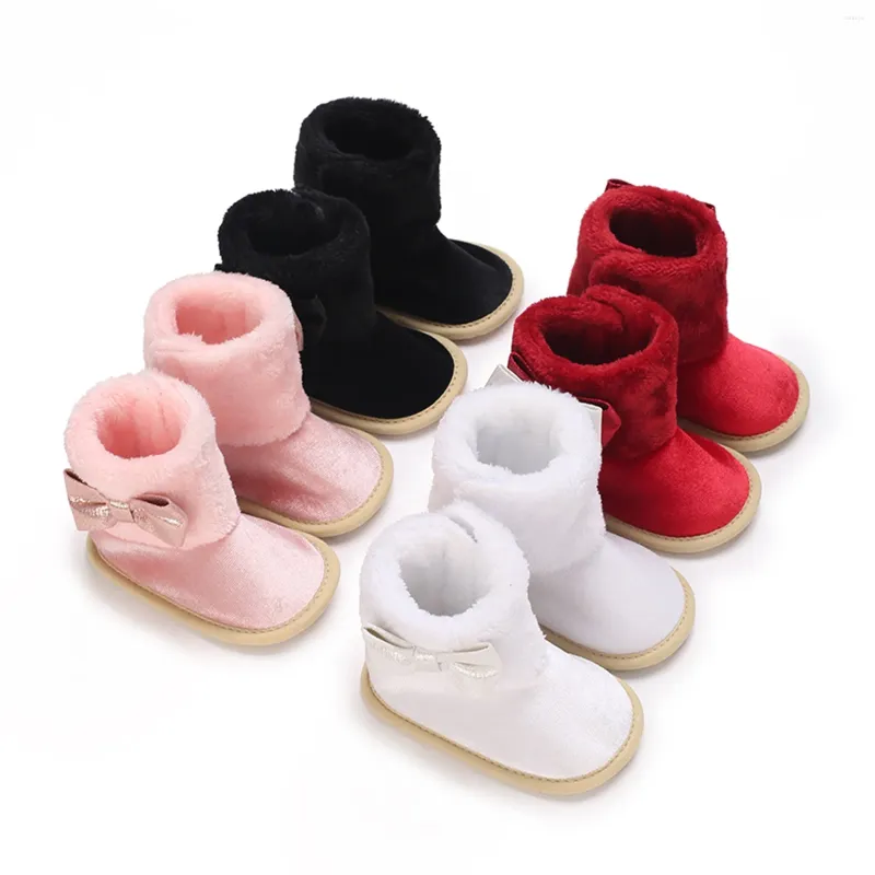 Laarzen Baby Baby Meisjes Winter Sneeuwlaarzen Strik Versierd Pluche Fleece Antislip Born Boot Warme Eerste Walker Wiegschoenen