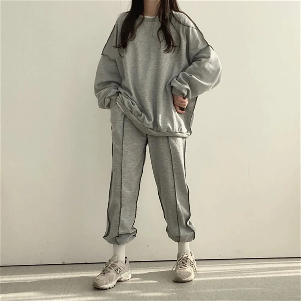 Spring Tracksuit Casual Women's Trouser Suit Sweatshirt Cotton 2 Piece Set Womens Outfits Overized Wide Pants Chandal Mujer 240125