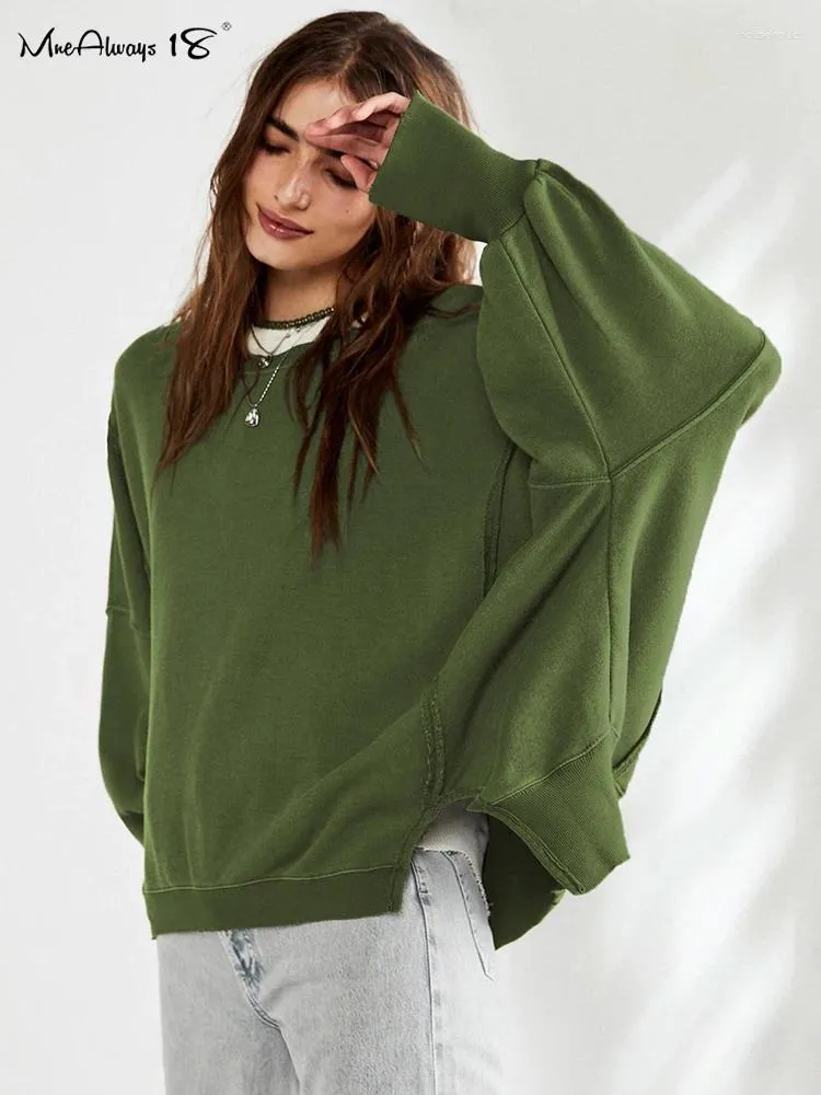 Felpe con cappuccio da donna Mnealways18 Autunno Pullover oversize Top Solid Street Style Maglione con spalle scoperte Maglione allentato Inverno 2024 Camicette a pieghe femminili