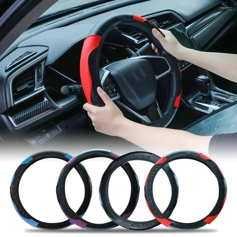 Cubiertas de volante Cubierta de automóvil PU Cuero de alta calidad Suave Prevenga manchas y rasguños Universal para ruedas de 37-38 cm Auto