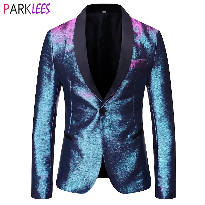 Hommes brillant mode dégradé robe blazer un bouton châle revers élégant costume veste hommes décontracté fête bal mariage banquet smoking 240124