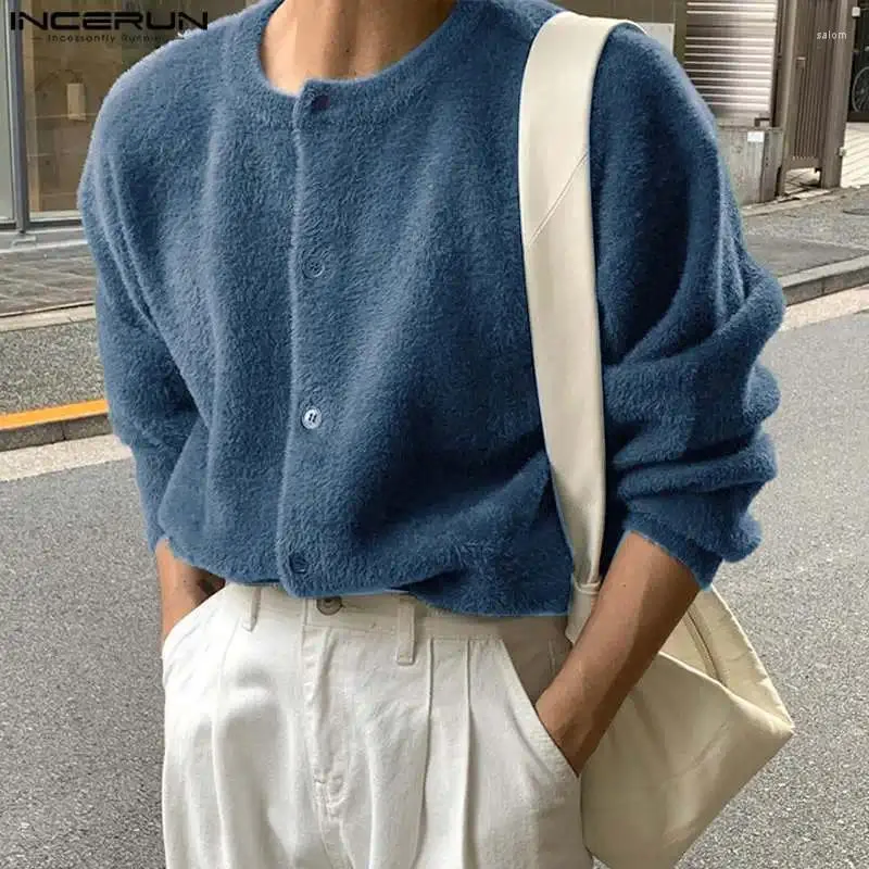 Męskie swetry 2024 Męskie stałe kolorowe dzianiny o długim rękawie pulloby koreańskie moda streetwearu moda kazała mąż
