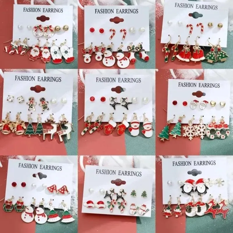 Boucles d'oreilles à tige, 6 paires, arbre de noël, élan marron, bonhomme de neige, père noël, cadeaux mignons pour filles