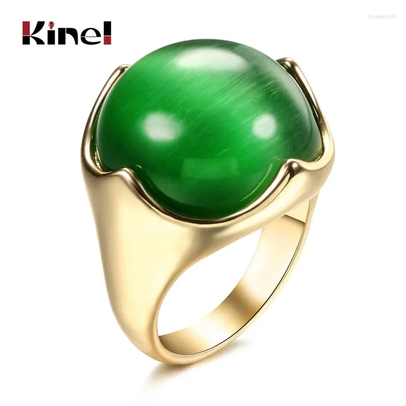 Cluster Rings Kinel Punk Green Ring Gold Color Luxury Engagement Jewelry Mosaic Natural Opal For Women Boho Vintage