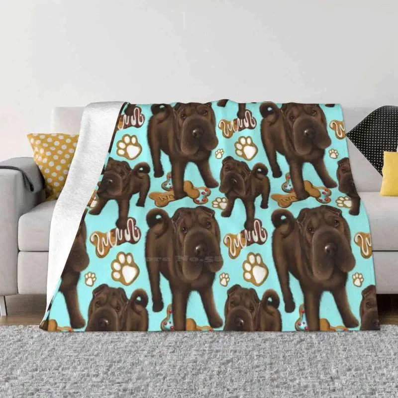 Blankets Shar Pei Blue Biscuits Trend Style Funny Fashion Soft Throw Blanket Dog Bone Treats Paw Pet