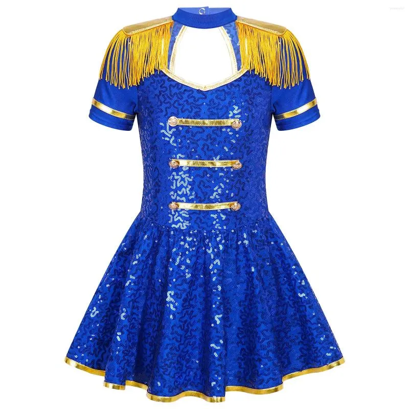 Abiti da ragazza Bambini Ragazze Tamburo Majorette Banda musicale Costume Halloween Festa di carnevale Cosplay Paillettes Circo Direttore del circo Guardia d'onore Vestire